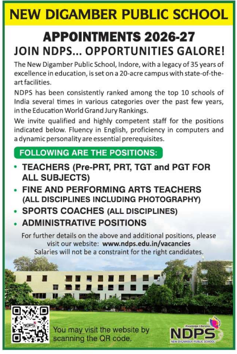 New Digamber Public School Indore Recruitment 2026