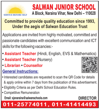 Salwan Junior School Delhi Recruitment 2026