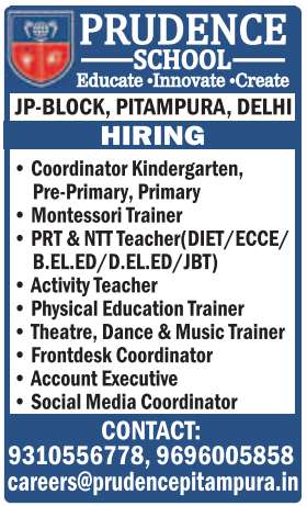 Prudence School Pitampura Recruitment 2026