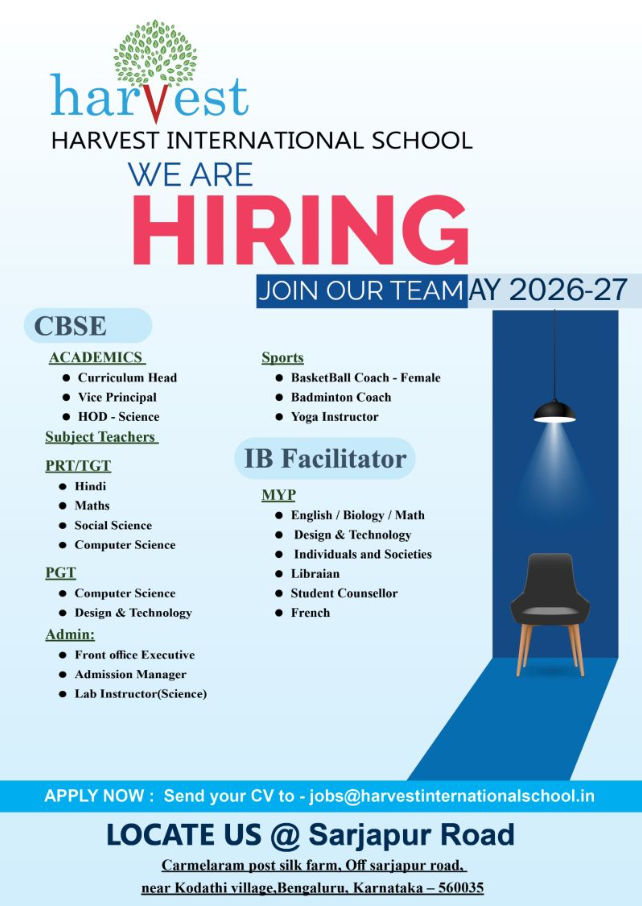 Harvest International School Sarjapur Road Recruitment 2026