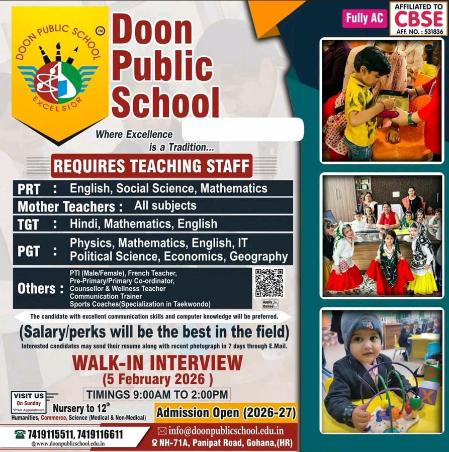 Doon Public School Gohana Recruitment 2026