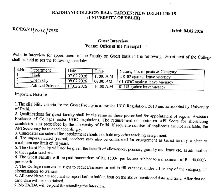 Guest Faculty Jobs at Rajdhani College New Delhi 2026
