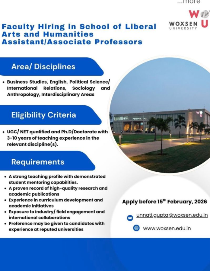 Woxsen University Assistant and Associate Professor Recruitment 2026