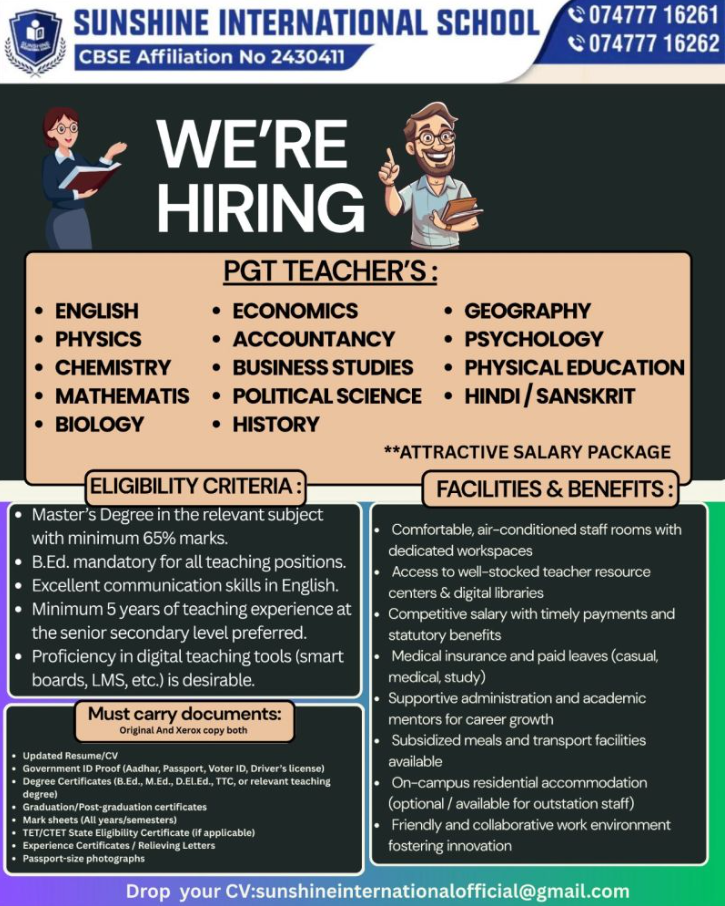 Sunshine International School Recruitment 2026