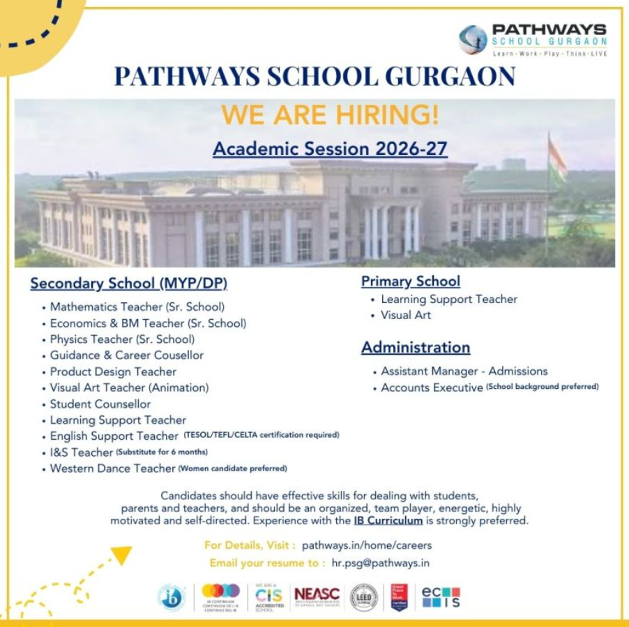 Pathways School Gurgaon Recruitment 2026