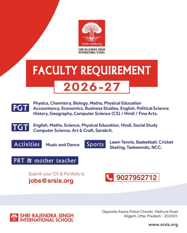 Shri Rajendra Singh International School Aligarh Recruitment 2026