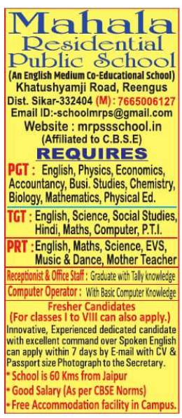 Mahala Residential Public School Sikar Recruitment 2026