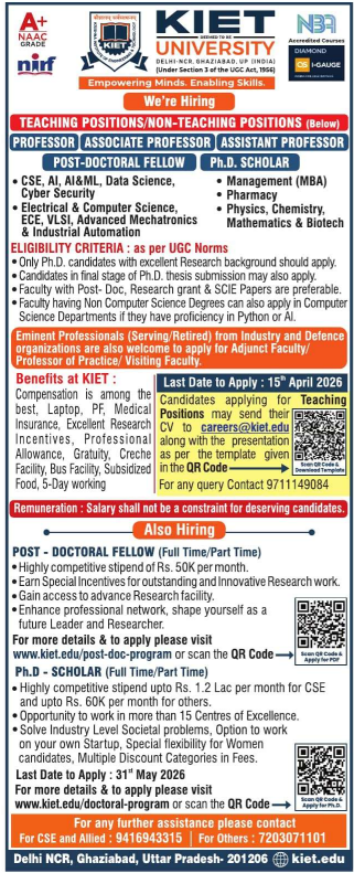 KIET University Ghaziabad Recruitment 2026