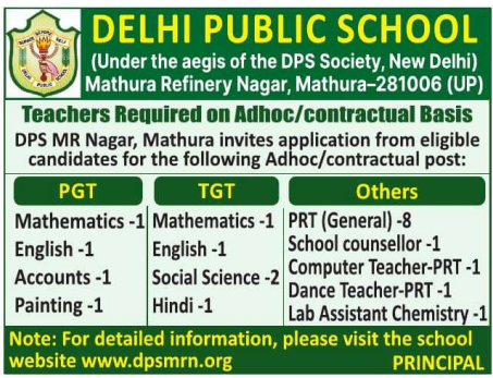 Delhi Public School Mathura Recruitment 2026