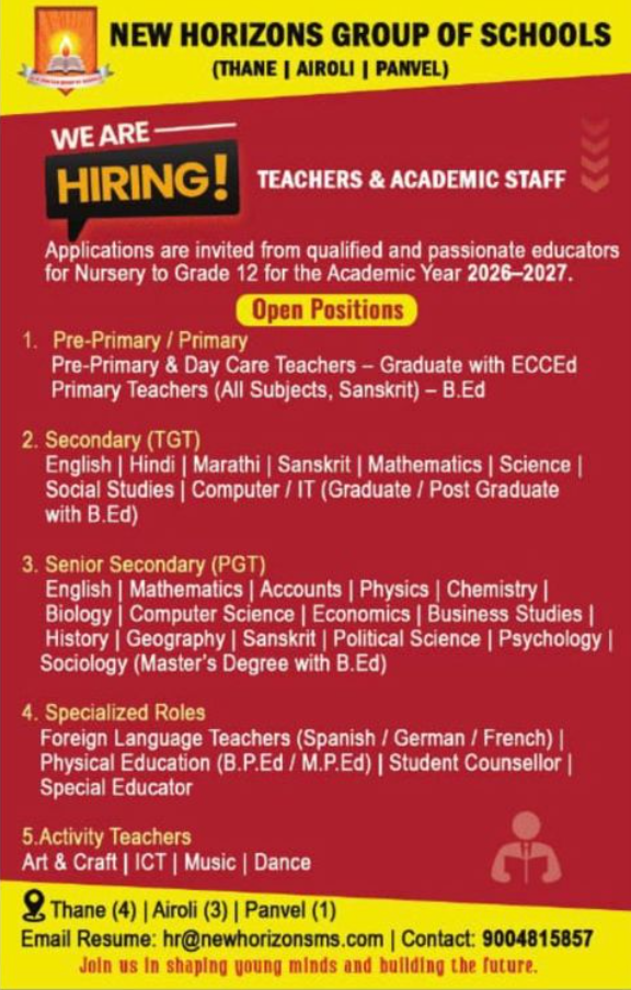 New Horizons Group of Schools Recruitment 2026