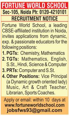 PRT and Vice Principal Vacancies at Fortune World School