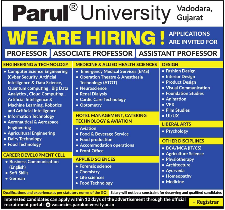 Faculty Recruitment 2026 at Parul University