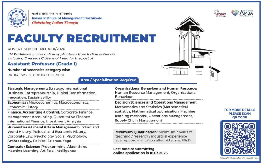 Faculty Recruitment 2026 at IIM Kozhikode