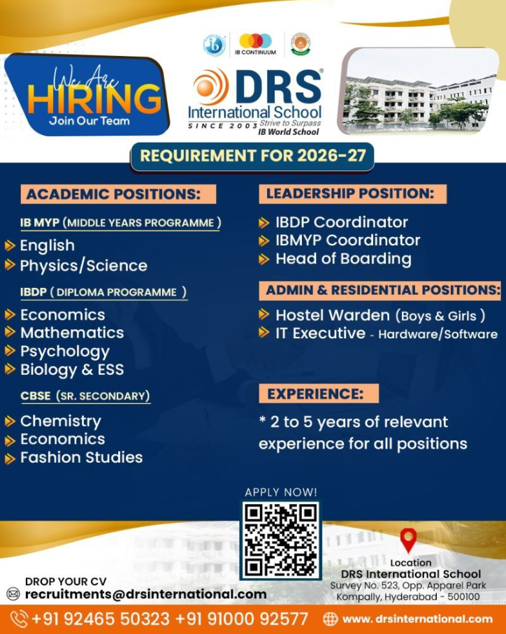 DRS International School Hyderabad Recruitment 2026