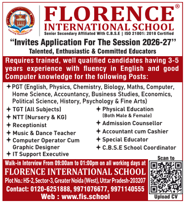 NTT and Staff Vacancies at Florence International School