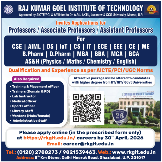 Associate Professor and Assistant Professor Vacancies at RKGIT