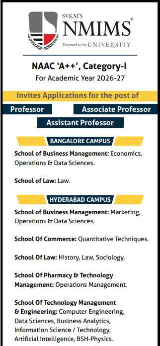 Professor and Assistant Professor Vacancies at NMIMS University Bangalore