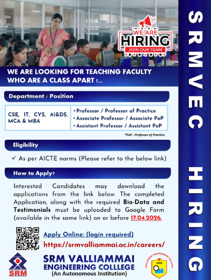 Assistant Professor and Non-Teaching Vacancies at SRM Valliammai Engineering College