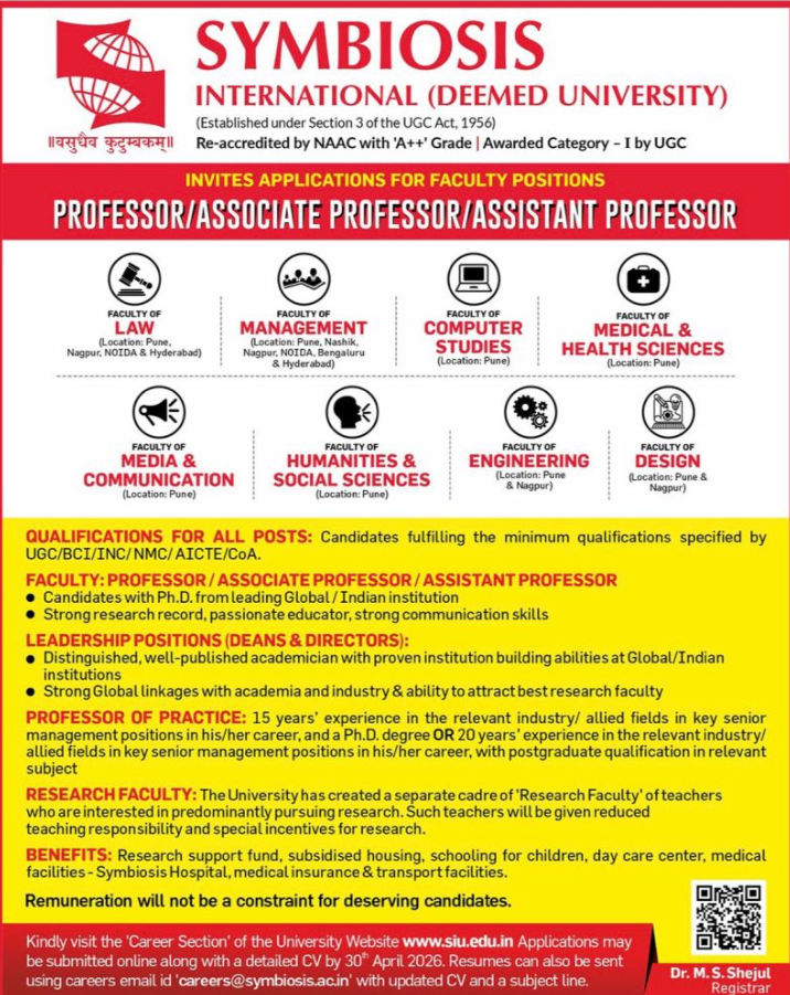 Associate Professor Vacancies at Symbiosis International University Pune