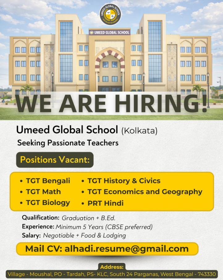 TGT and PRT Vacancies at Umeed Global School Kolkata