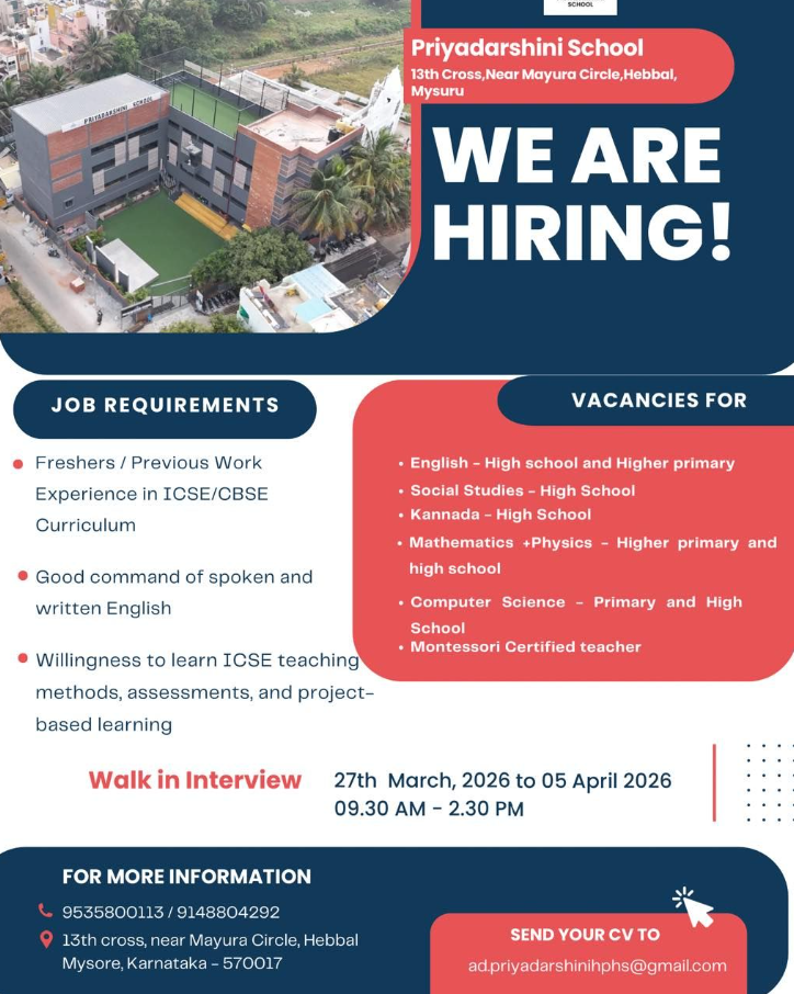 Primary and Montessori Teacher Vacancies at Priyadarshini School,