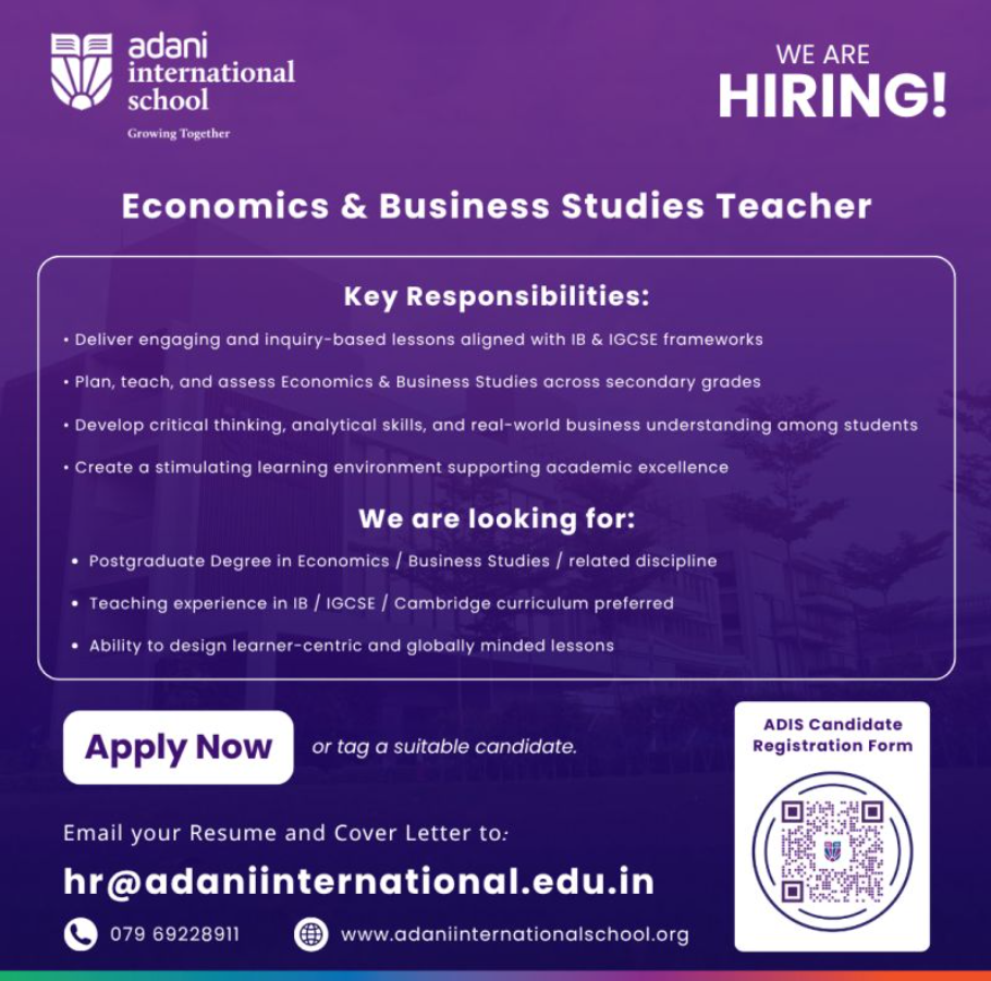 Economics and Business Studies Teacher Jobs in Adani International School Recruitment Ahmedabad 2026