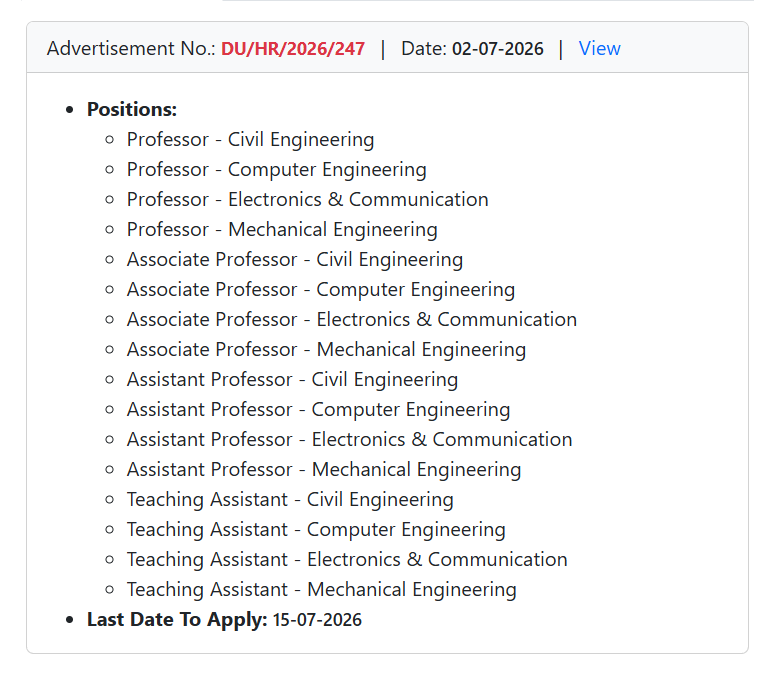 Darshan University Faculty Recruitment 2026