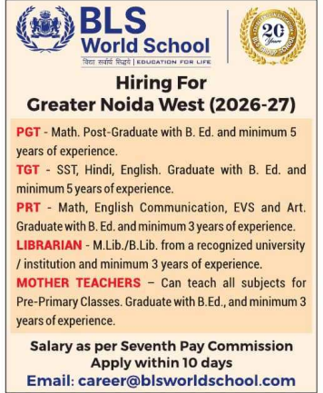 BLS World School Teacher Recruitment 2026