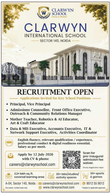 Clarwyn International School Noida Recruitment 2026