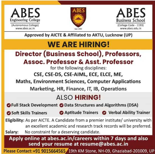 ABES Engineering College Recruitment 2026