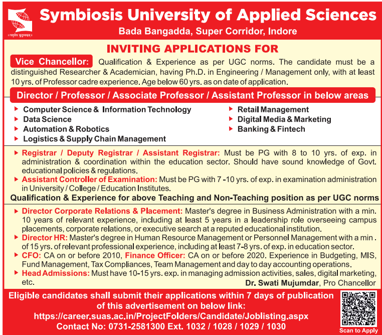 Symbiosis University of Applied Sciences Recruitment 2026