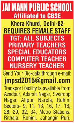 Primary Teacher Computer Teacher and Special Educator Vacancies at Jai Mann Public School Delhi 2026
