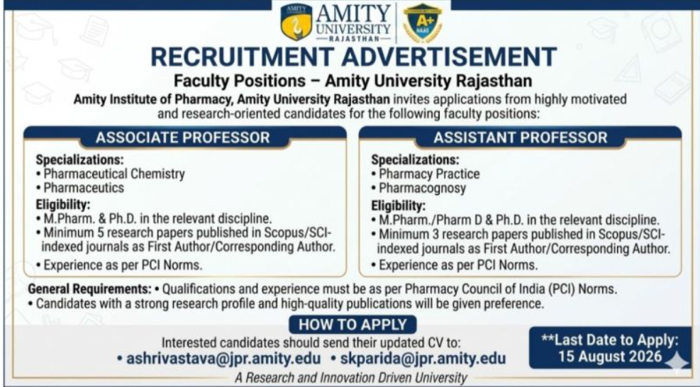 Amity University Rajasthan Faculty Recruitment 2026