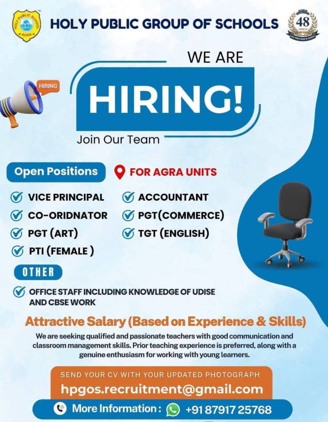 Holy Public Group of Schools Agra Recruitment 2026