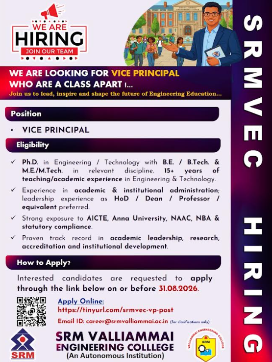 SRM Valliammai Engineering College Vice Principal Recruitment 2026